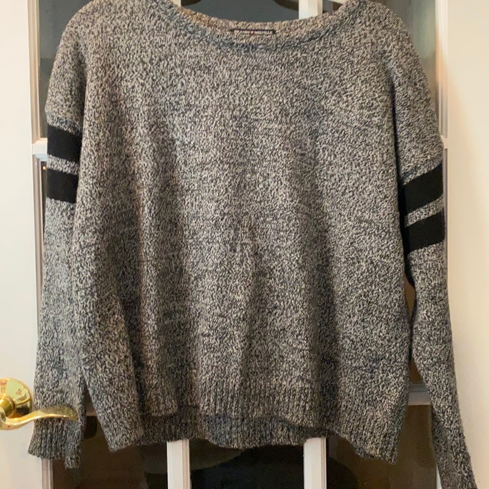 Vintage grey wool sweater, black stripes